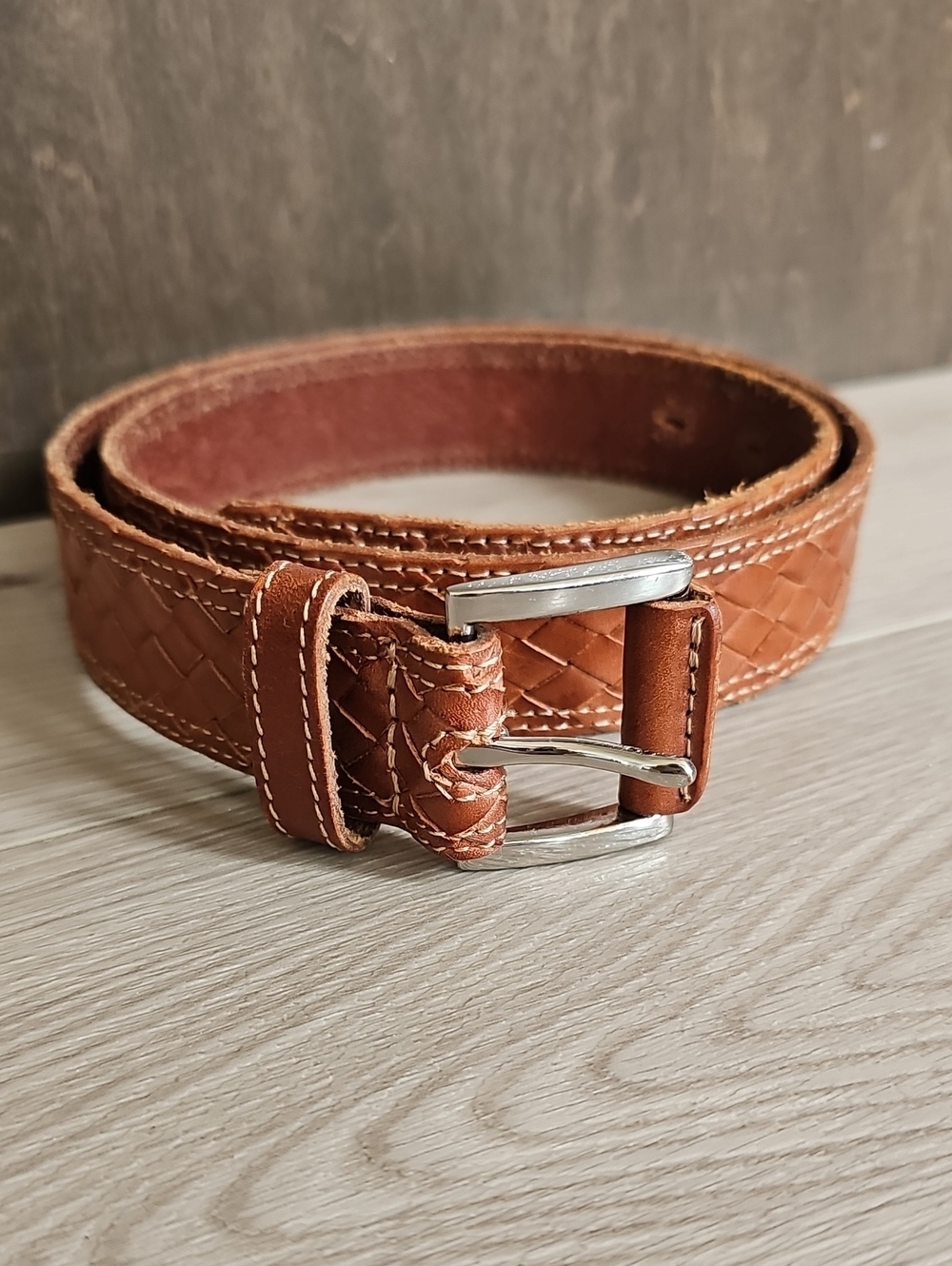 Gap Western Wrap Braided Cow Leather Saddle Brown Belt, XS